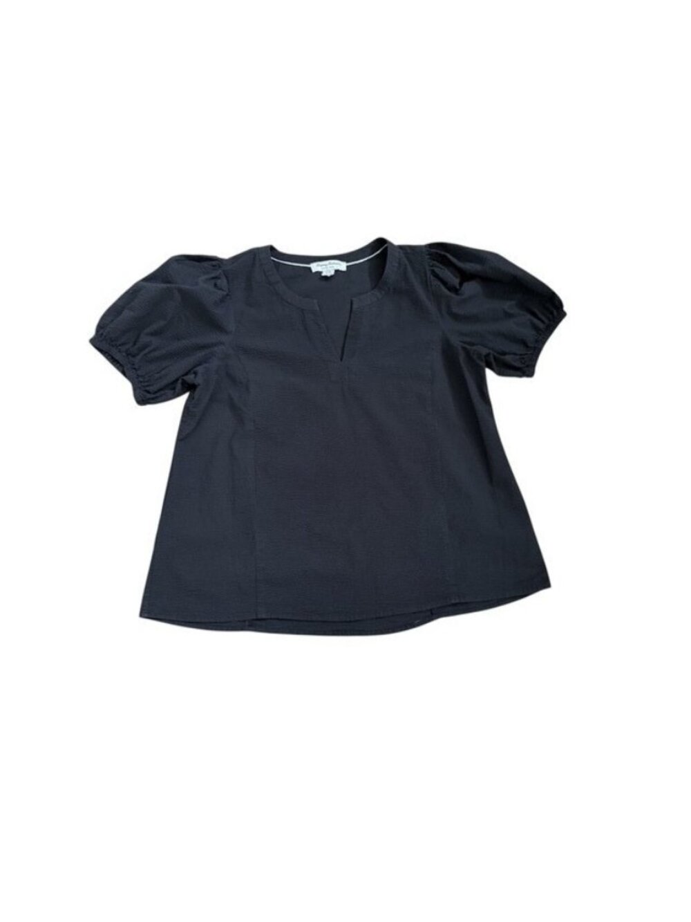 Tommy Bahama Nova Wave Black Seersucker Puff Sleeve V Neck Top Large Oceana Isle